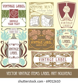 vector vintage items: label art nouveau