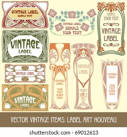 vector vintage items: label art nouveau