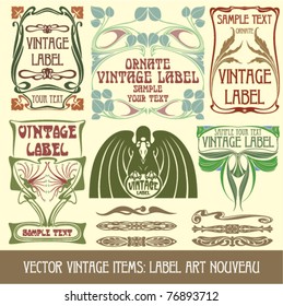 vector vintage items: label art nouveau