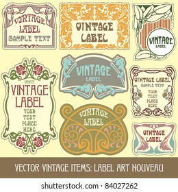 vector vintage items: label art nouveau