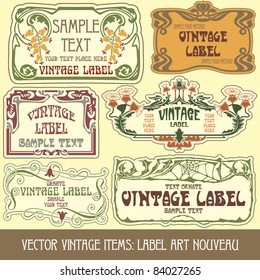 vector vintage items: label art nouveau