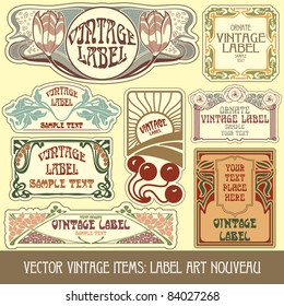 vector vintage items: label art nouveau