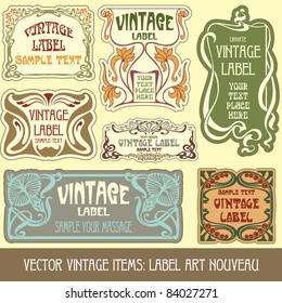 vector vintage items: label art nouveau