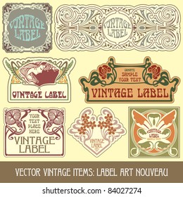 vector vintage items: label art nouveau