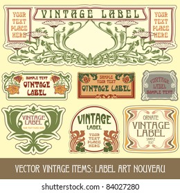 vector vintage items: label art nouveau