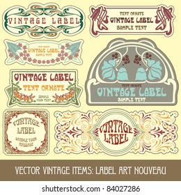 vector vintage items: label art nouveau