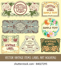 vector vintage items: label art nouveau