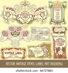 vector vintage items: label art nouveau