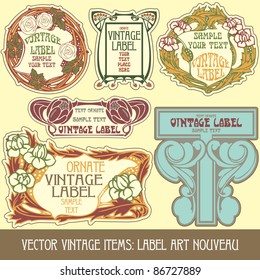 vector vintage items: label art nouveau