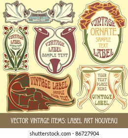 vector vintage items: label art nouveau