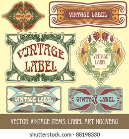 vector vintage items: label art nouveau