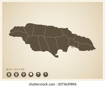 Vector vintage of Jamaica map on old background.