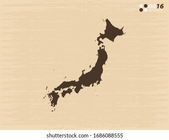 Mapa vectorial de Japón sobre fondo de papel antiguo.
