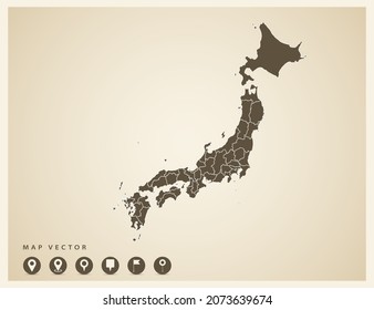 Vector vintage of Japan map on old background.