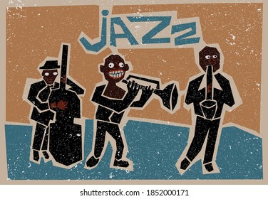 vector of vintage jazz poster with cello, saxophone and trumpet