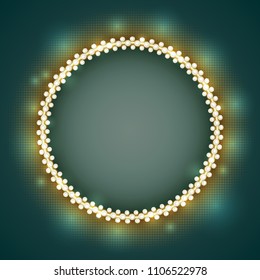 Vector vintage jewelry gold round frame with white pearls