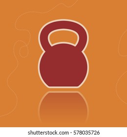 Vector vintage kettlebell icon with reflection. Flat style illustration on the orange background.
