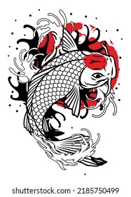 Vector del diseño del tatuaje de Koi Vintage