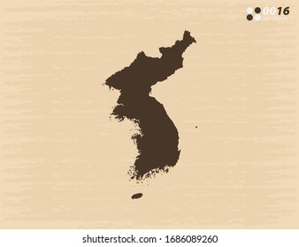 Vector vintage of Korea map on old paper background.