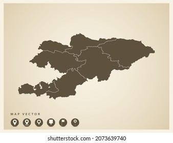 Mapa vectorial de Kirguistán sobre el pasado.