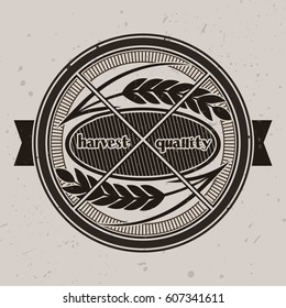 vector vintage label, badge, or emblem, wheat and vegetables, harvest