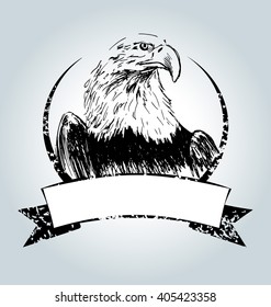 Vector vintage label with drawing eagle