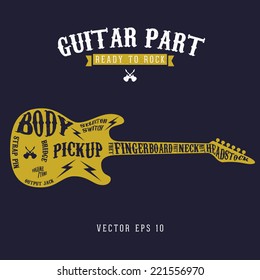 Vector vintage label "electric guitar parts"