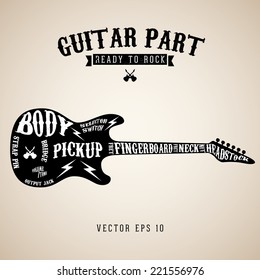 Vector vintage label "electric guitar parts"