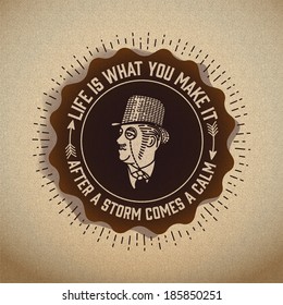 Vector. vintage label with gentleman. Organized by layers.