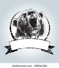 Vector vintage label with head bear