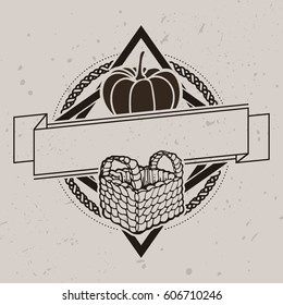 Vector vintage label, logo, basket, vegetable