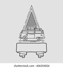 Vector vintage label, logo, car