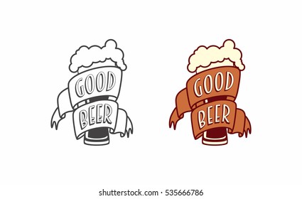 Vector vintage label, logo or symbol design template of craft beer with glass