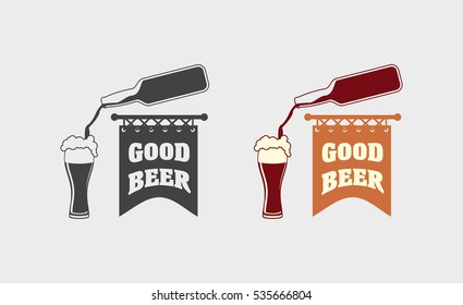 Vector vintage label, logo or symbol design template of craft beer with bottle and glass