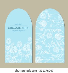 Vector vintage  label template with hand-draw wild flowers and herbs. Layout, mockup design for cosmetics, store,  beauty salon, natural and organic products. With place for text