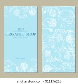 Vector vintage  label template with hand-draw wild flowers and herbs. Layout, mockup design for cosmetics, store,  beauty salon, natural and organic products. With place for text
