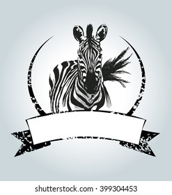 Vector vintage label with zebra