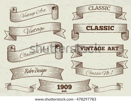 Vector vintage labels and banners collection. Classic art ribbon illustration
