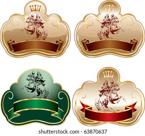 vector vintage labels with king on stallion for diverse products like beverages, food etc.