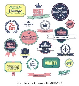 Vector vintage labels. Retro set. Vintage Style Premium Quality Label collection with color design.