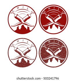 vector vintage labels set of hot chili pepper