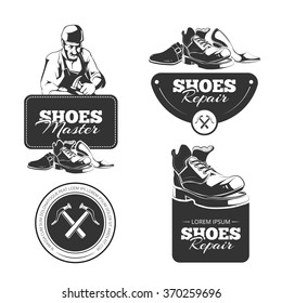 Vector vintage labels set of shoes repair