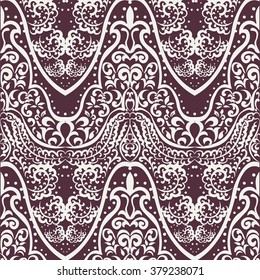 Vector vintage lace ornament pattern Indian style. Ornate element for design, fabric, textile.  Ornamental floral for wedding invitations, greeting cards, backgrounds. Traditional decor. Red color