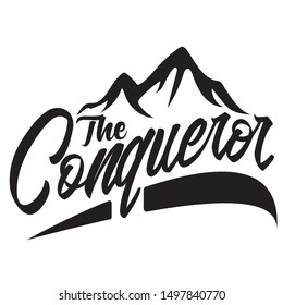 Vector vintage landscape with mountain peaks end graphic elements. Adventure is waiting. Motivational and inspirational typography poster with quote. Line design