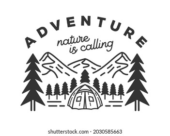 Vector vintage landscape with mountain peaks end graphic elements. camping illustration. simple t shirt design.