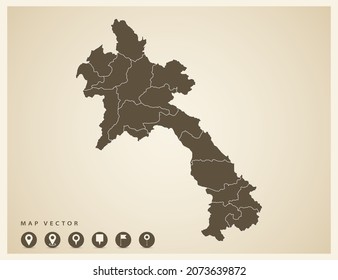 Vektorvintage von Laos Karte auf altem Hintergrund.
