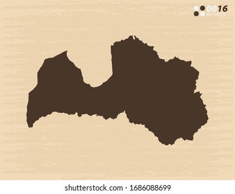 Vector vintage of Latvia map on old paper background.