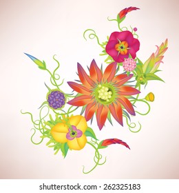 Vector vintage leaves and flowers