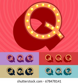 Vector vintage light up set of Alphabet Letters, Symbols, Numbers. Graphic style Font.  Uppercase letter Q