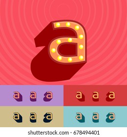 Vector vintage light up set of Alphabet Letters, Symbols, Numbers. Graphic style Font. Lowercase letter a